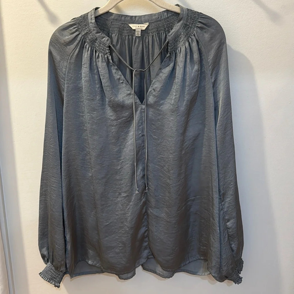 Lucky Brand Women’s Satin Peasant Blouse Size M